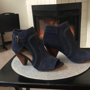 Vince Camuto Navy Blue Suede Open Toe Bootie